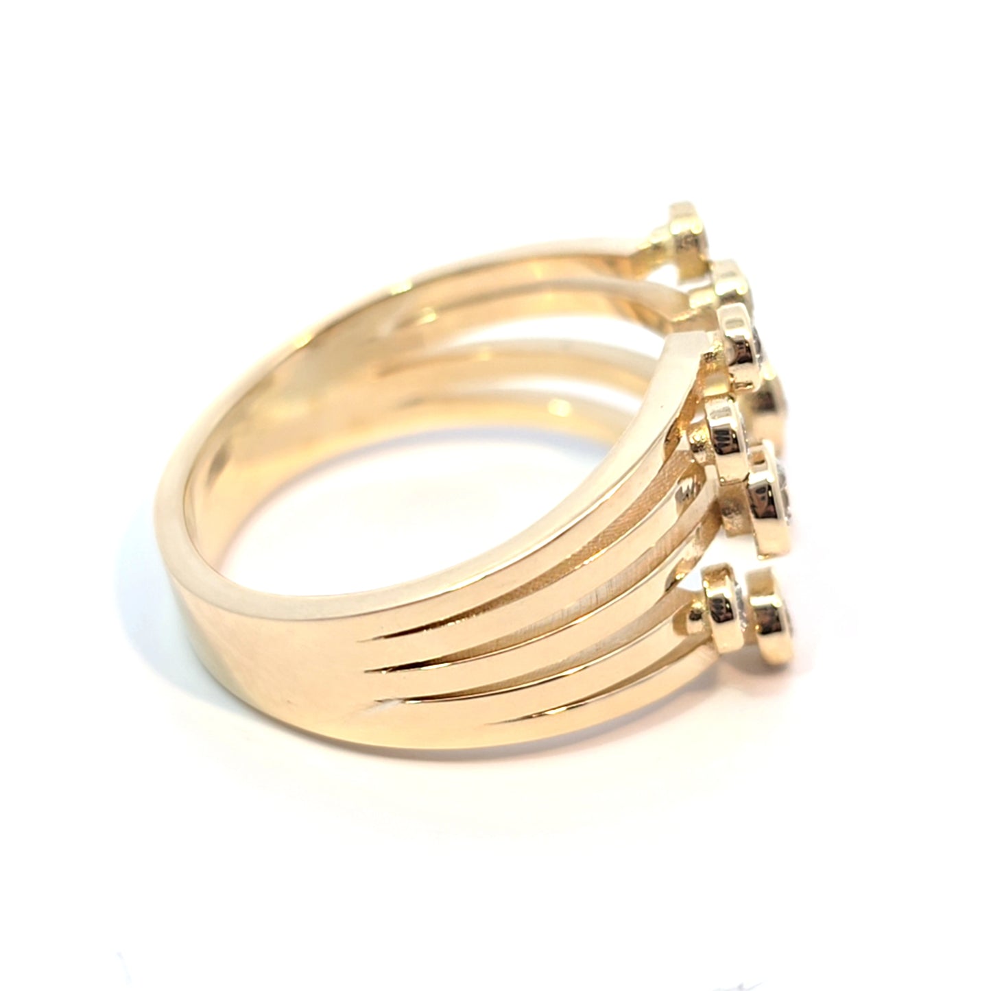 14k Yellow Gold 9-Stone Round Diamond Bezel-set Cluster Ring
