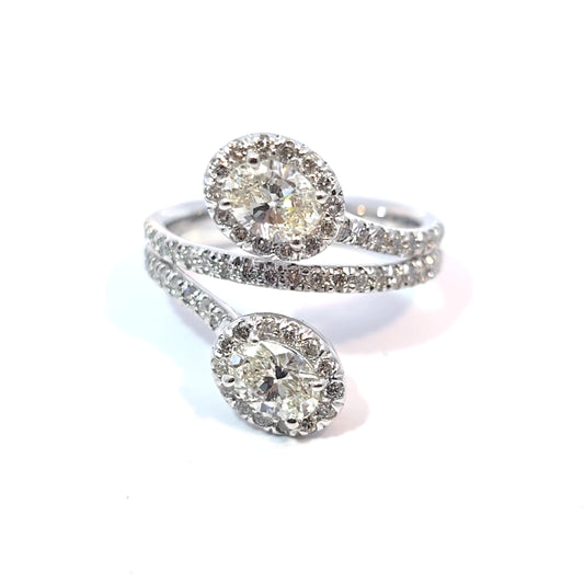 14k White Gold Double Oval-Cut Diamond Bypass Ring 1.60ct
