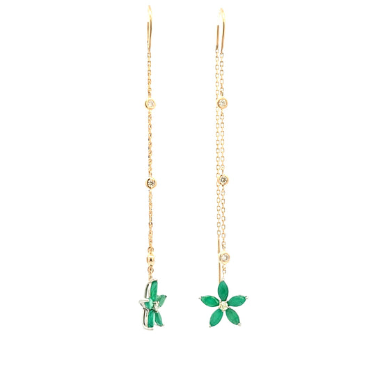 Emerald Flora and Diamond Threader Earrings