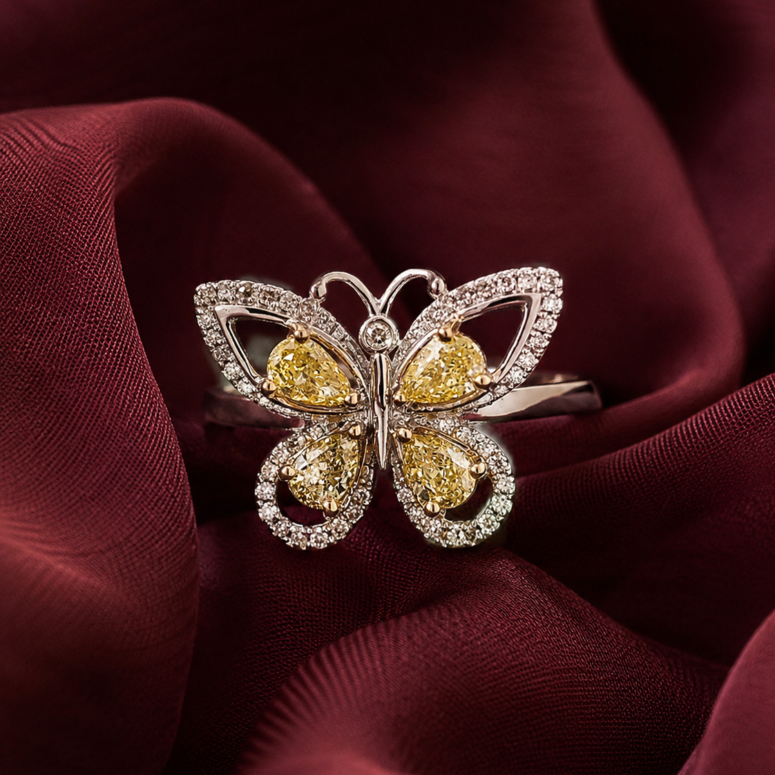 Yellow Pear Diamond Butterfly Ring