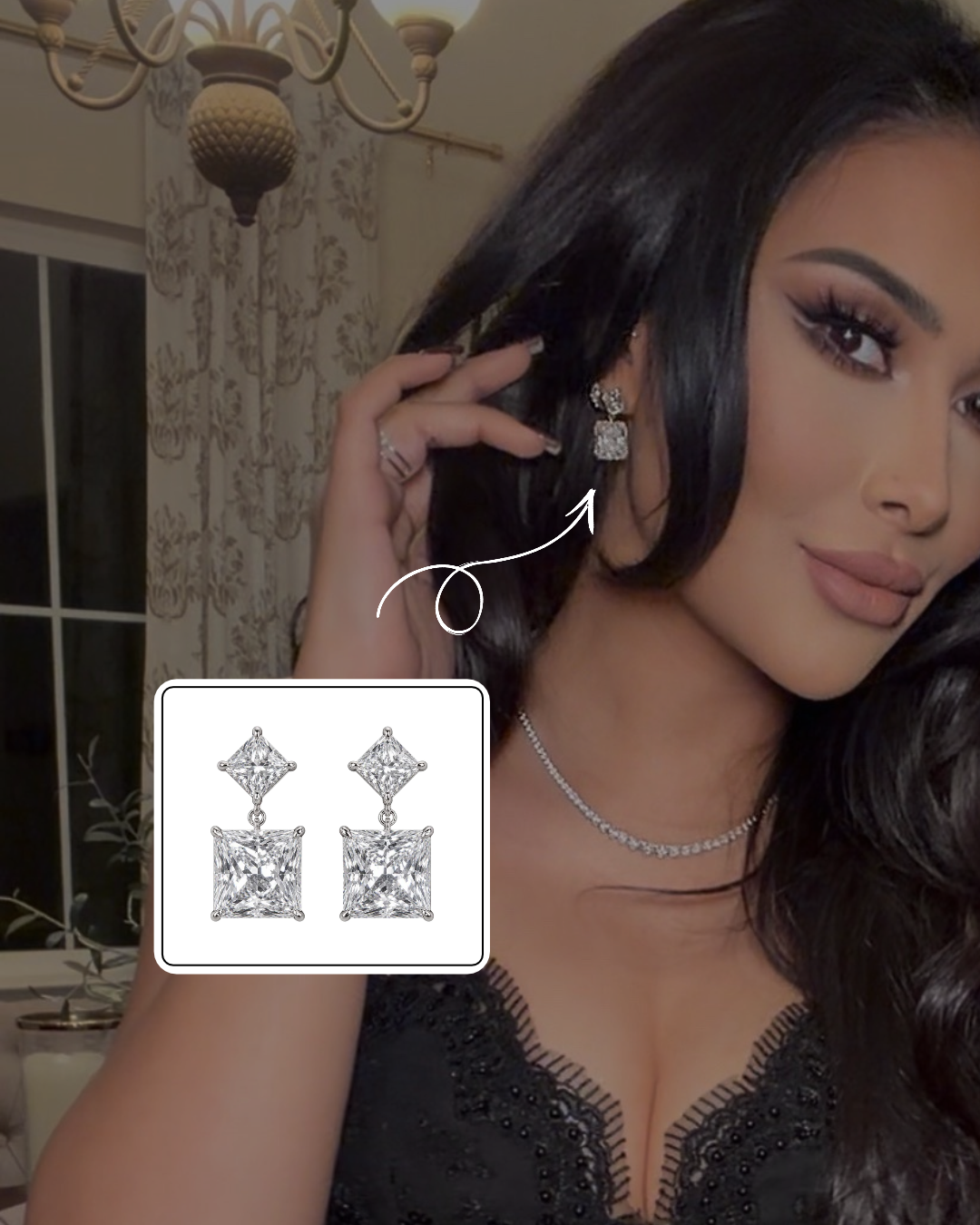 Solène Princess Diamond Drop Earrings