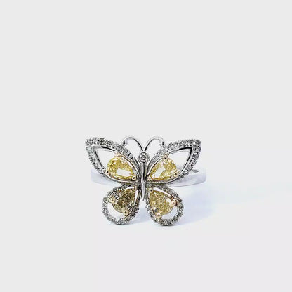 Yellow Pear Diamond Butterfly Ring