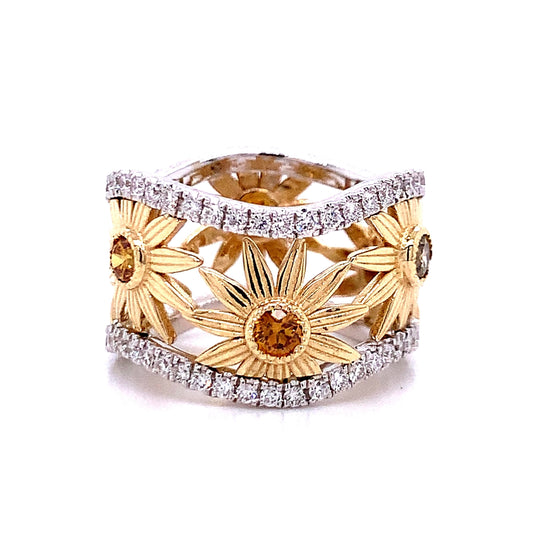 Wavy Fancy Diamond Cocktail Ring in 14K Two-Tone Gold