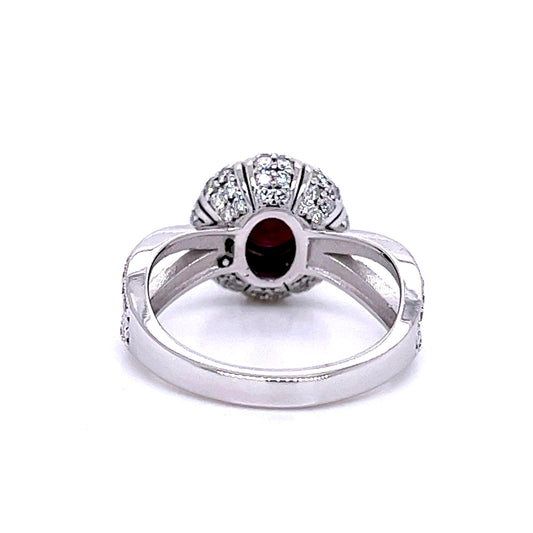 Round Ruby and Diamond Ring in 14k White Gold