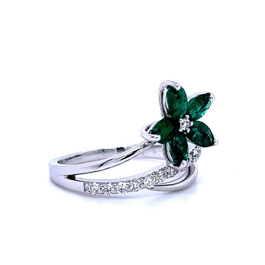 Emerald and Diamond Flora Ring