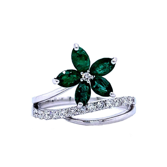 Emerald and Diamond Flora Ring