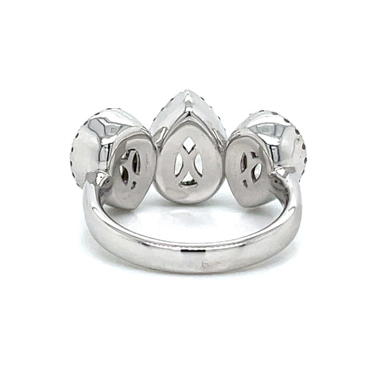 3 Rose Cut Diamond Ring in 14k White Gold