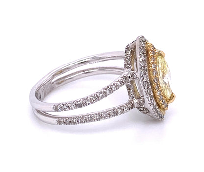 Marquise Double Halo Diamond Ring in 14K Two-Tone Gold