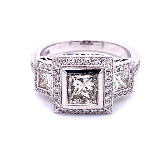 3-Stone Princess Cut Diamond Engagement Ring in 14K White Gold