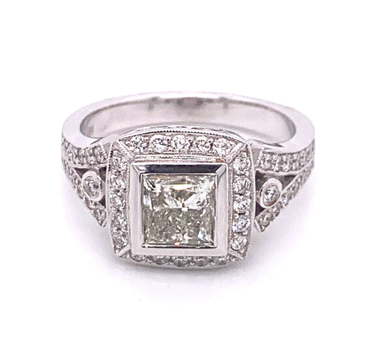 Halo Princess Cut Diamond Engagement Ring in 14K White Gold