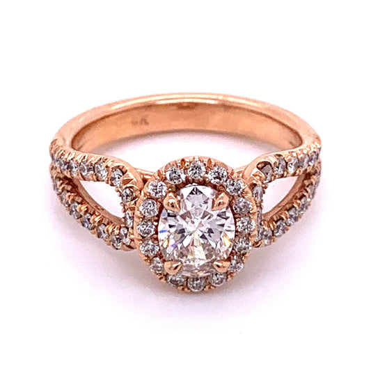 14K Rose Gold Halo Oval Diamond Engagement Ring