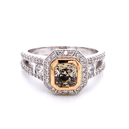 Two-Tone Fancy Cushion Diamond Ring in 18K Gold